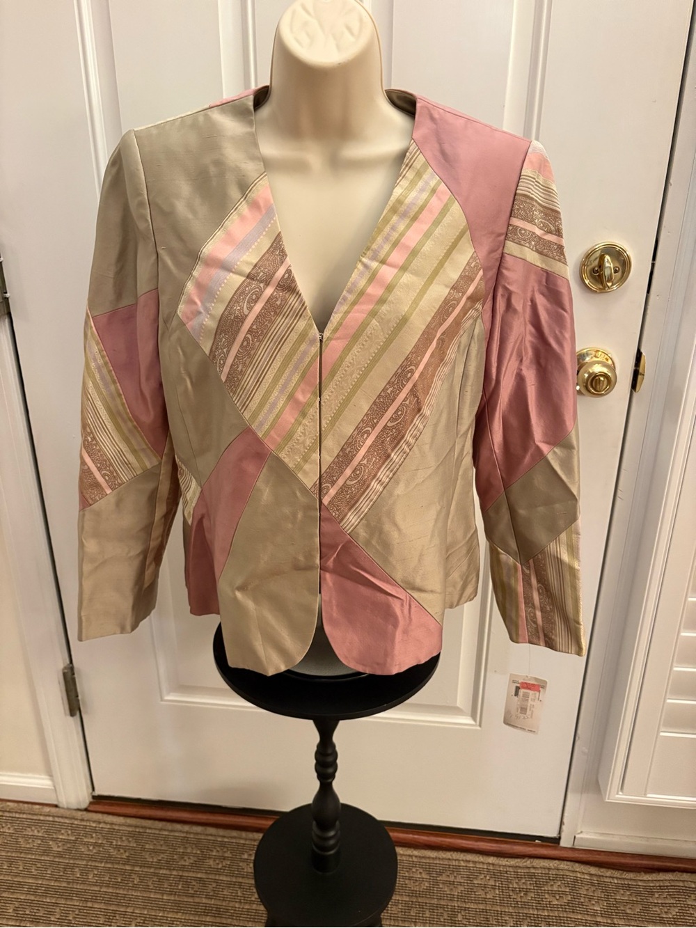 NWT, Dana Buchman Pink and Beige Patchwork Satin Blazer